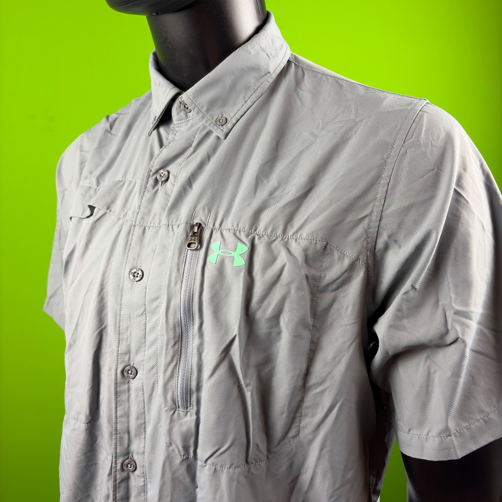 Under Armour Fish Hunter Shirt Mens M Gray HeatGear Loose Vented Outdoor 1278401